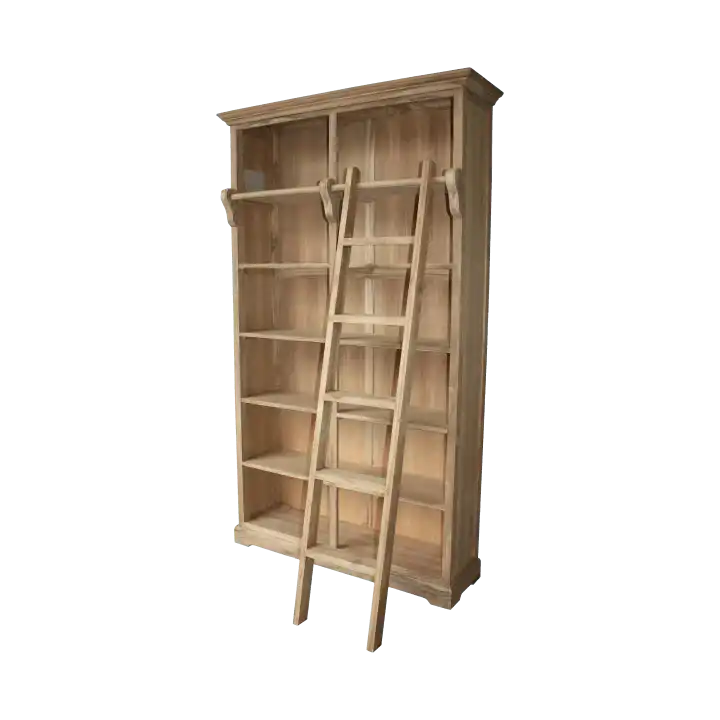 HSM Collection-Bücherregal mit Treppe-136x40x235-Natur-Teak - HomeDesign Knaus