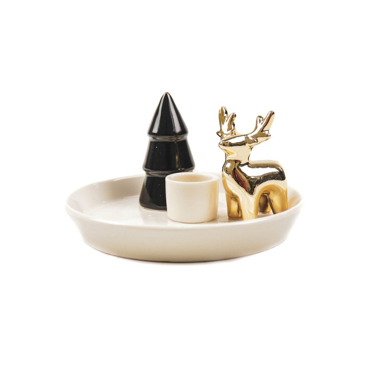 HV Kerzenhalter Weihnachtsbaum/Rentier - 14x14x7cm - HomeDesign Knaus