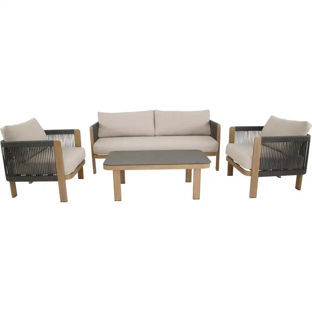 Lounge Set Sora Holzoptik – Gartenlounge mit Sofa, Sesseln & Tisch