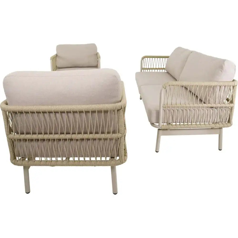 Lounge Set Akiro Beige – Aluminium Gartenlounge mit Sofa, 2 Sesseln & Tisch