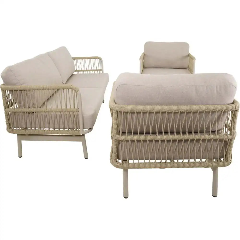 Lounge Set Akiro Beige – Aluminium Gartenlounge mit Sofa, 2 Sesseln & Tisch