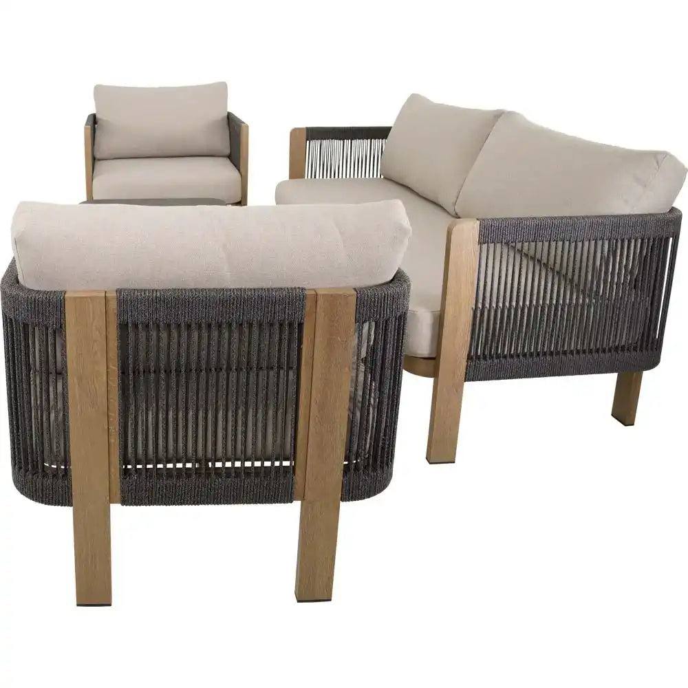 Lounge Set Sora Holzoptik – Gartenlounge mit Sofa, Sesseln & Tisch