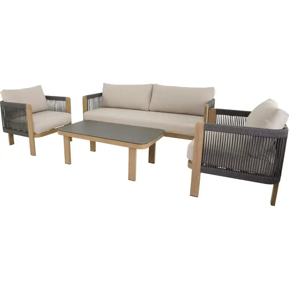 Lounge Set Sora Holzoptik – Gartenlounge mit Sofa, Sesseln & Tisch