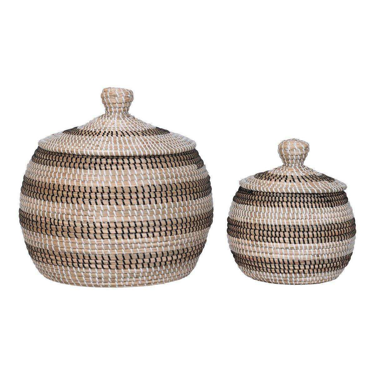 Ipoh Basket - Korb, Seegras, natur/weiß/schwarz, 2er-Set - HomeDesign Knaus