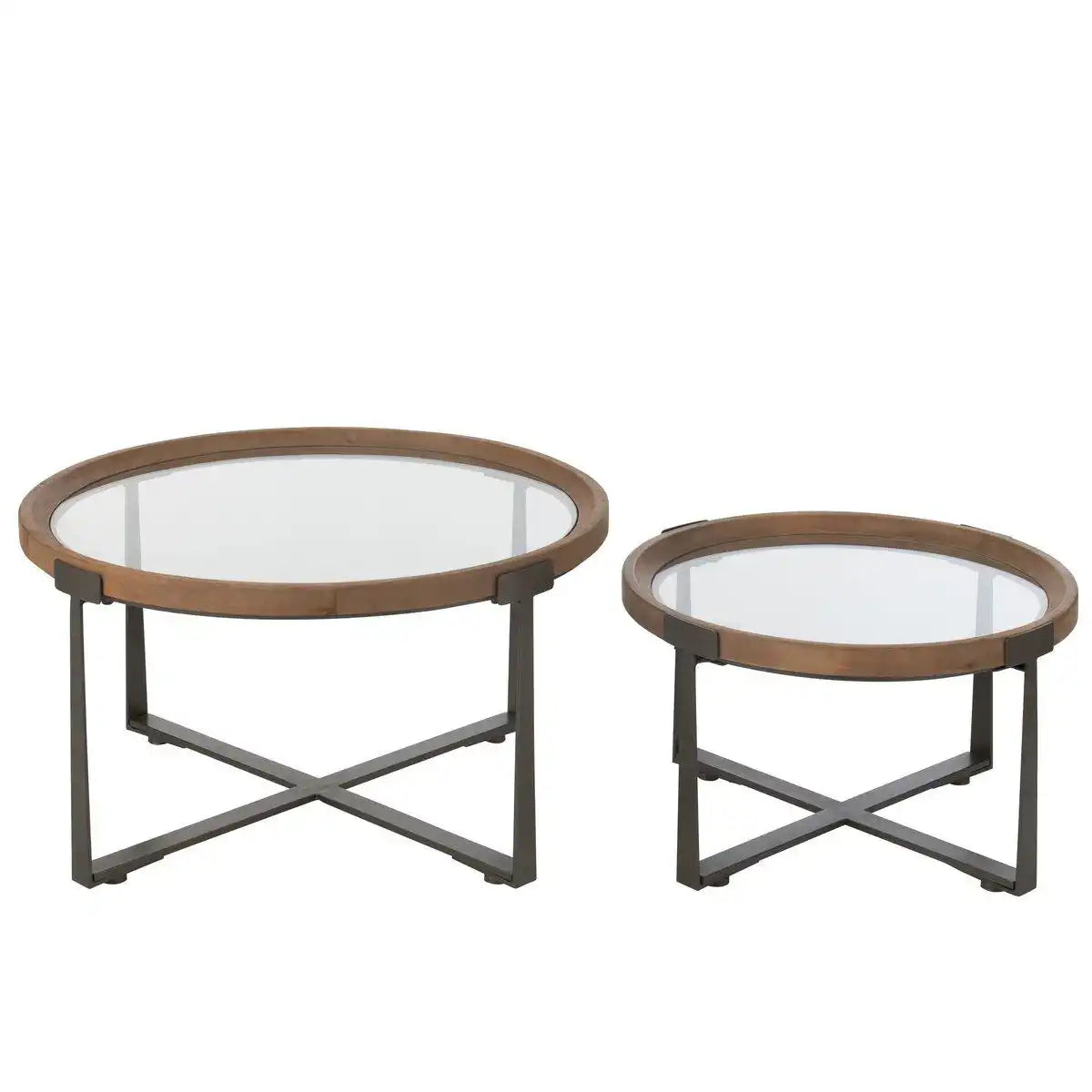 J-Line 2er-Set Couchtisch Luki Glas/Tannenholz Natur/Schwarz - HomeDesign Knaus