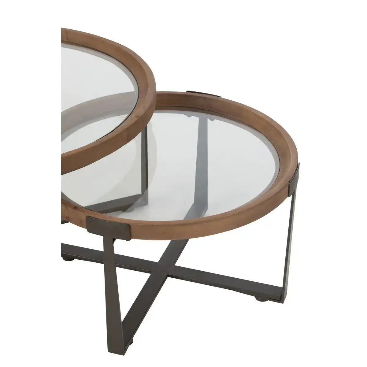 J-Line 2er-Set Couchtisch Luki Glas/Tannenholz Natur/Schwarz - HomeDesign Knaus
