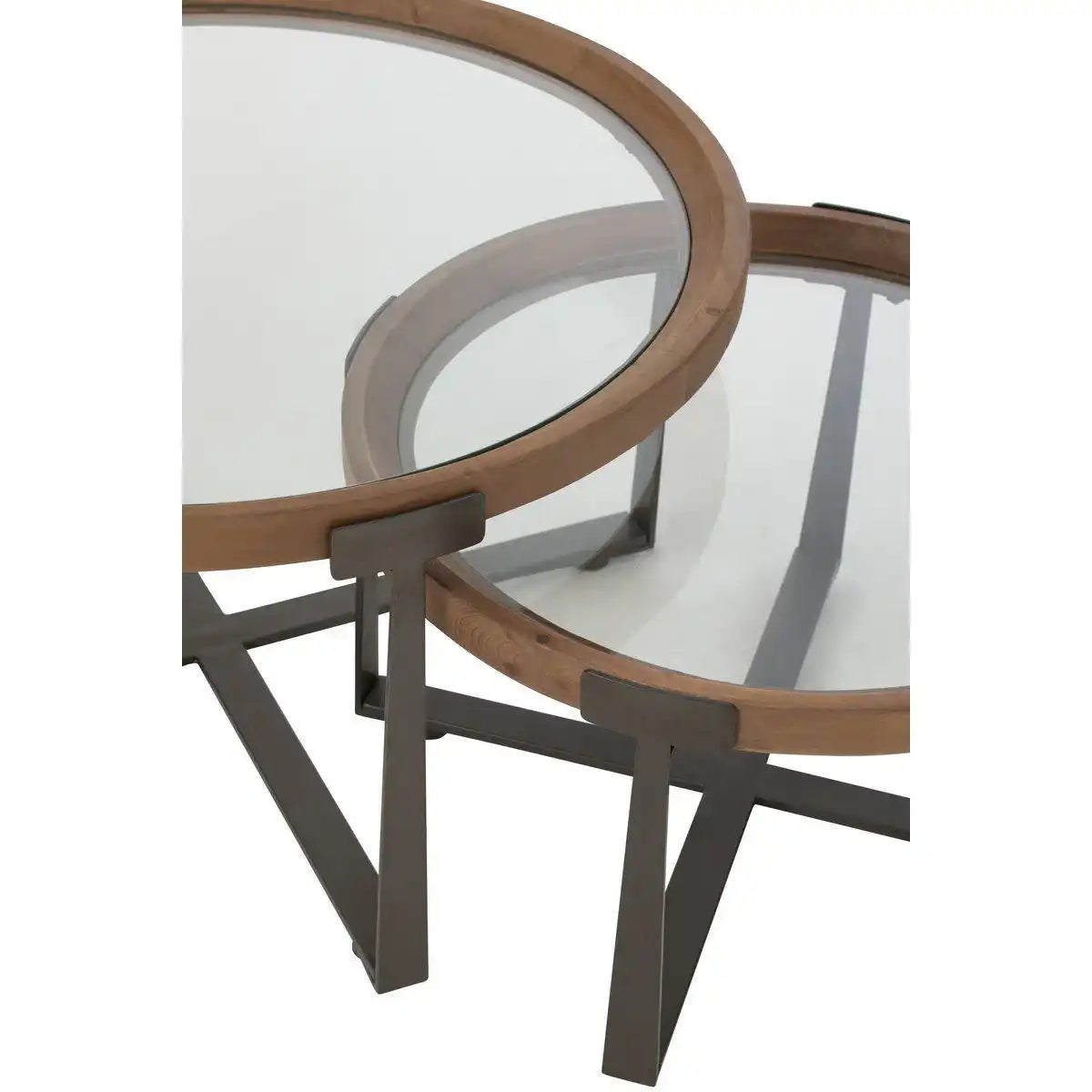 J-Line 2er-Set Couchtisch Luki Glas/Tannenholz Natur/Schwarz - HomeDesign Knaus