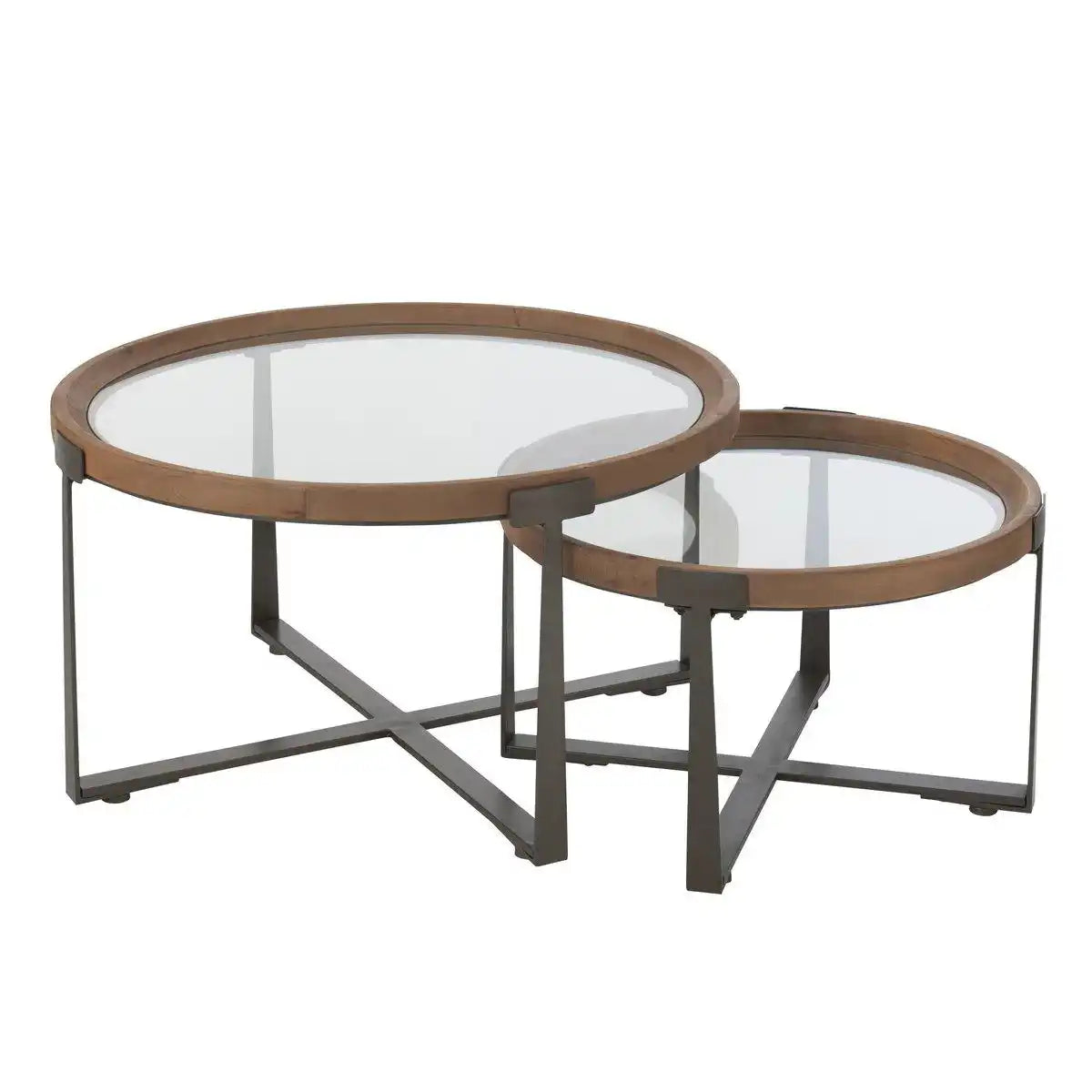 J-Line 2er-Set Couchtisch Luki Glas/Tannenholz Natur/Schwarz - HomeDesign Knaus