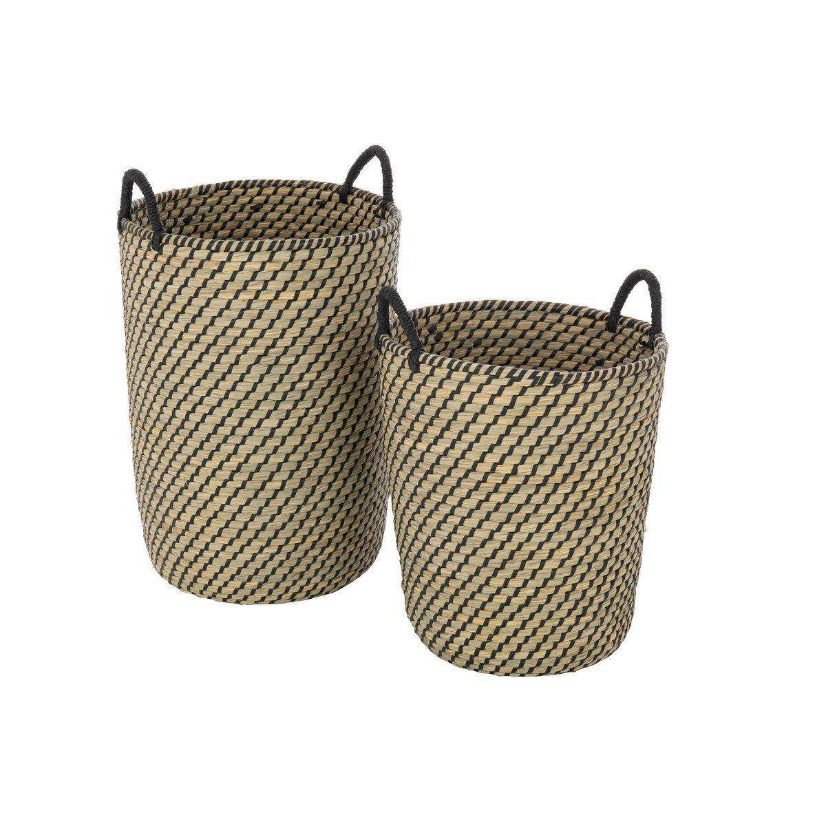 J-Line 2er-Set Korb mit runden Griffen, Stroh, Natur/Schwarz - HomeDesign Knaus