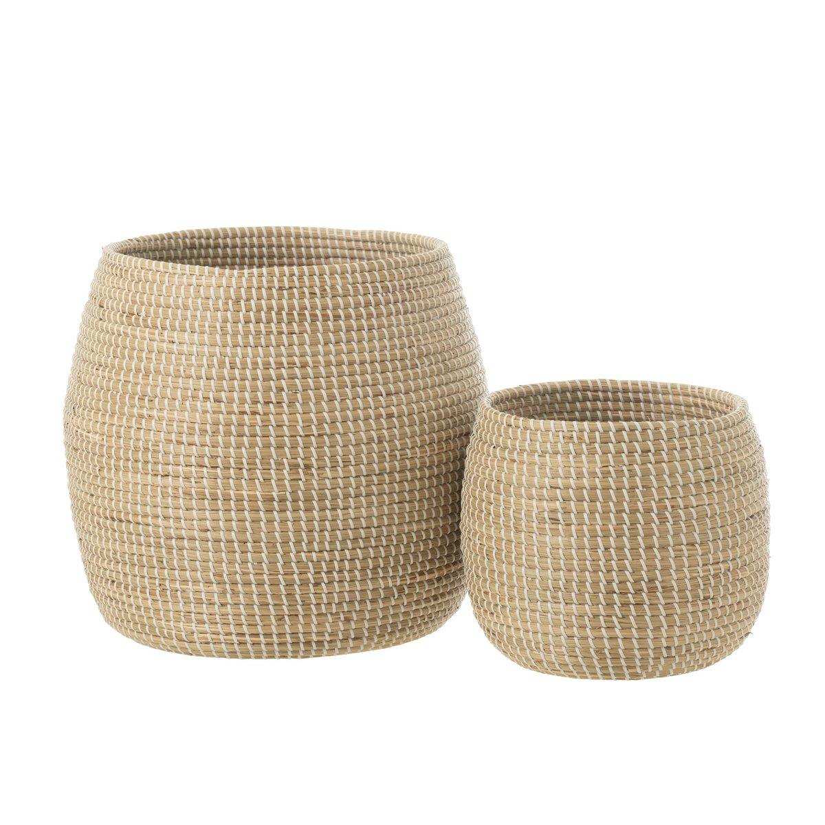 J-Line 2er-Set Korb Seegras/Kunststoff Natur/Weiß - HomeDesign Knaus