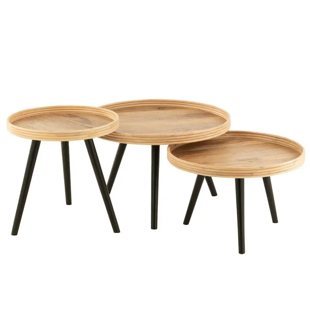 J-Line 3er-Set Beistelltisch rund Mangoholz Natur - HomeDesign Knaus