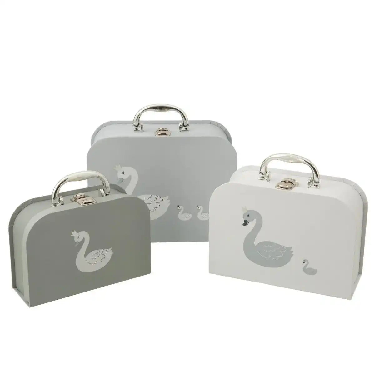 J-Line 3er-Set Koffer Schwanenpapier Weiß/Grau - HomeDesign Knaus