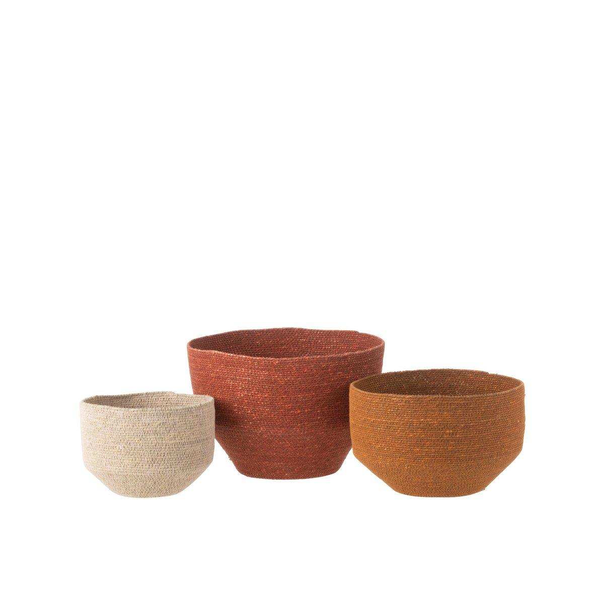 J-Line 3er-Set Korb aus Seegras, Natur/Rost/Terrakotta - HomeDesign Knaus
