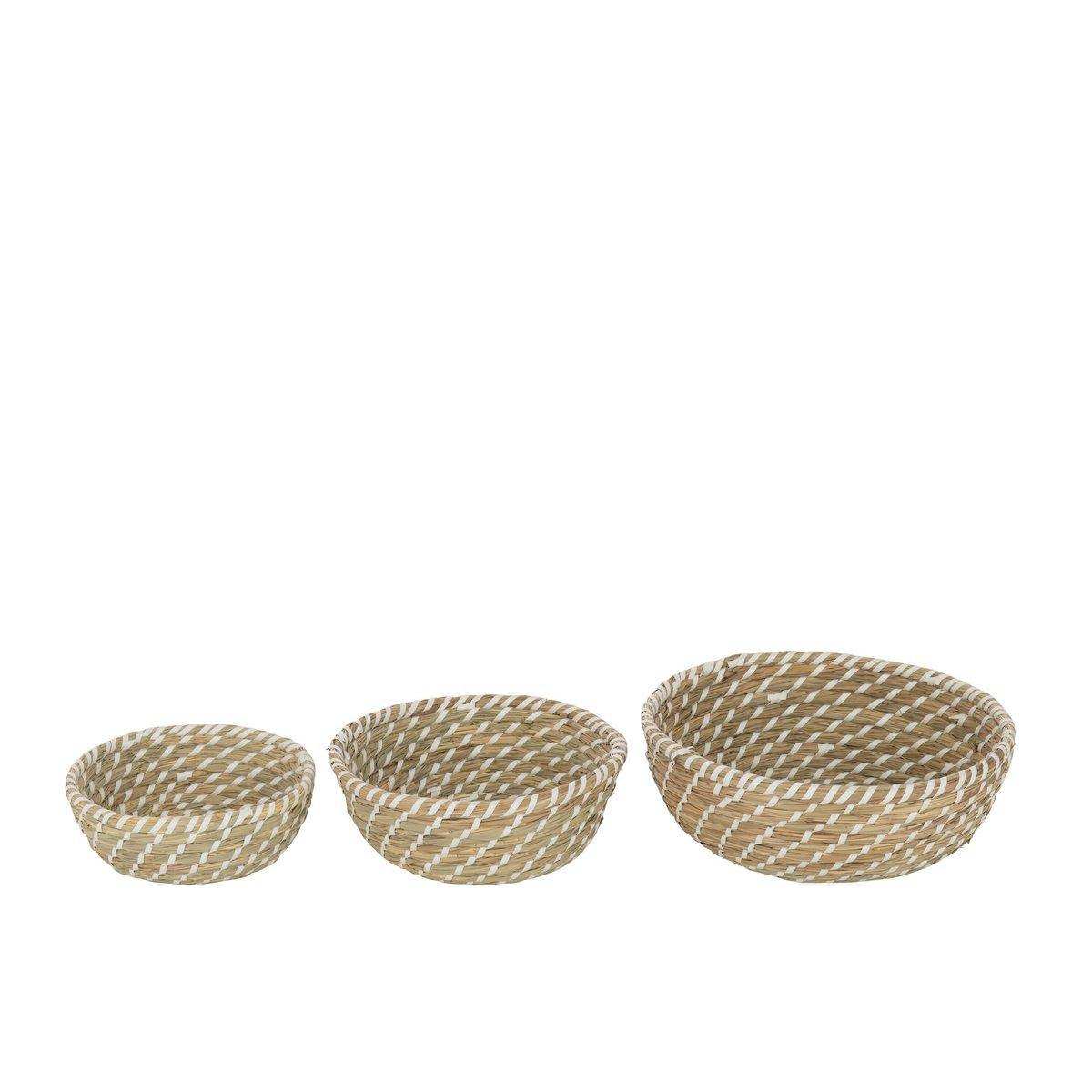 J-Line 3er-Set Korb runder Strohhalm, natur/weiß - HomeDesign Knaus
