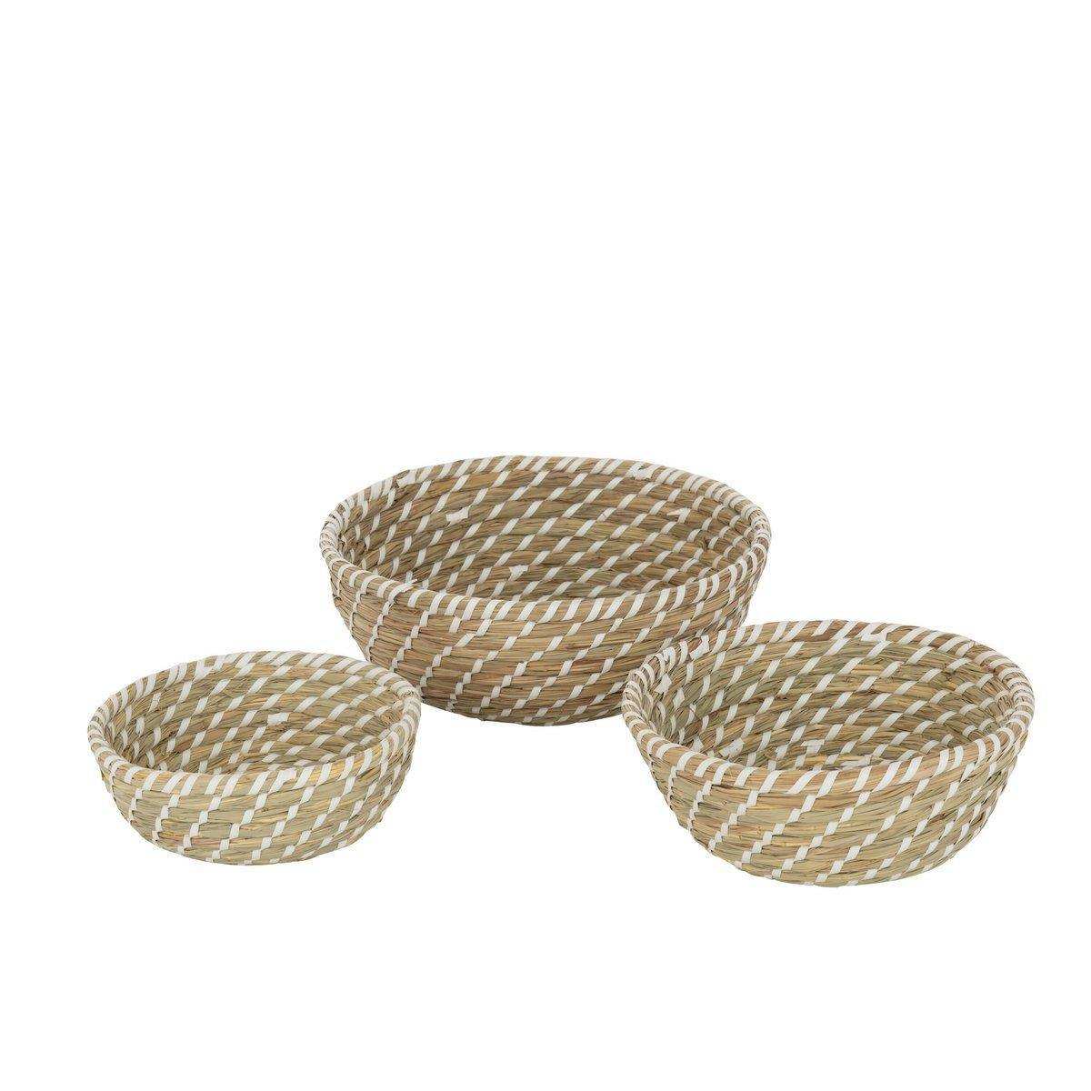 J-Line 3er-Set Korb runder Strohhalm, natur/weiß - HomeDesign Knaus