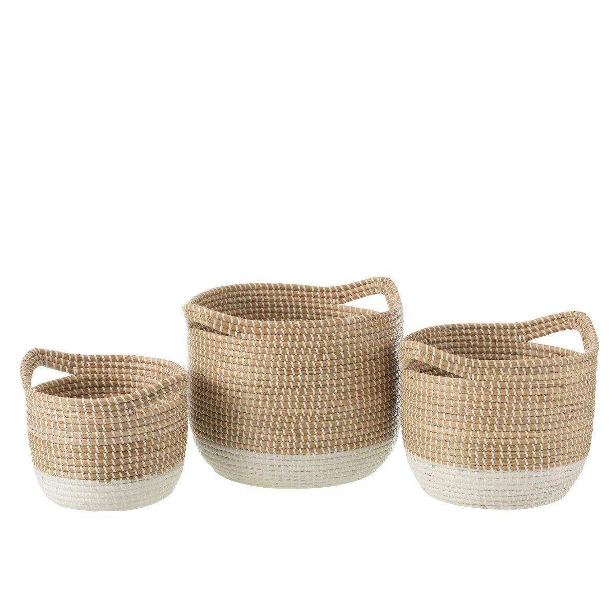 J-Line 3er-Set Körbe – rund/Seegras – natur/weiß - HomeDesign Knaus