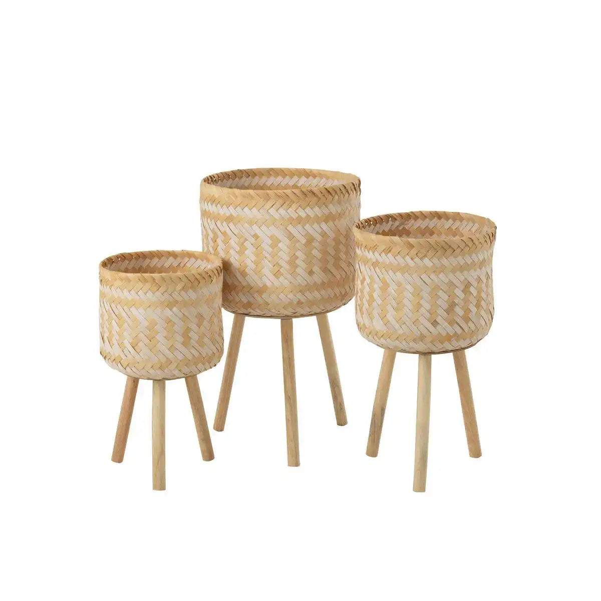 J-Line 3er-Set Korbmuster 3 Beine Bambus Natur/Weiß - HomeDesign Knaus