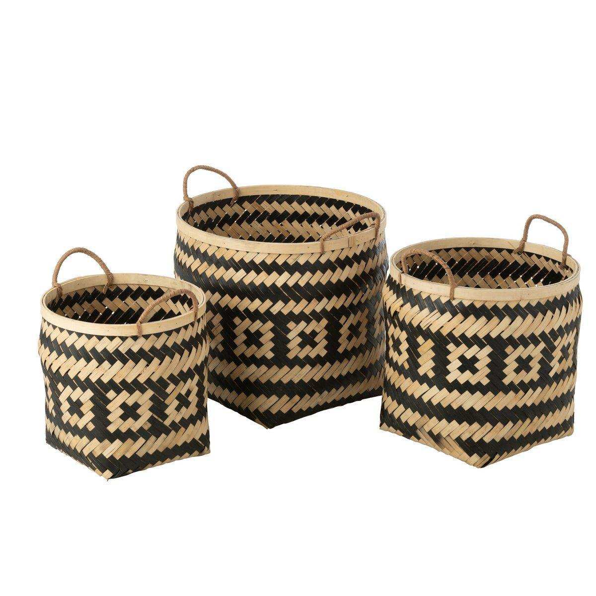 J-Line 3er-Set Korbmustergriffe Bambus Natur/Schwarz - HomeDesign Knaus