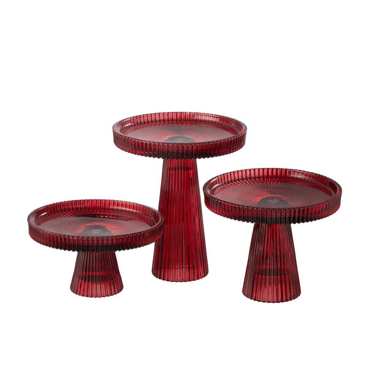 J-Line 3er-Set Kuchenhalter Nelly aus Glas, Rot - HomeDesign Knaus
