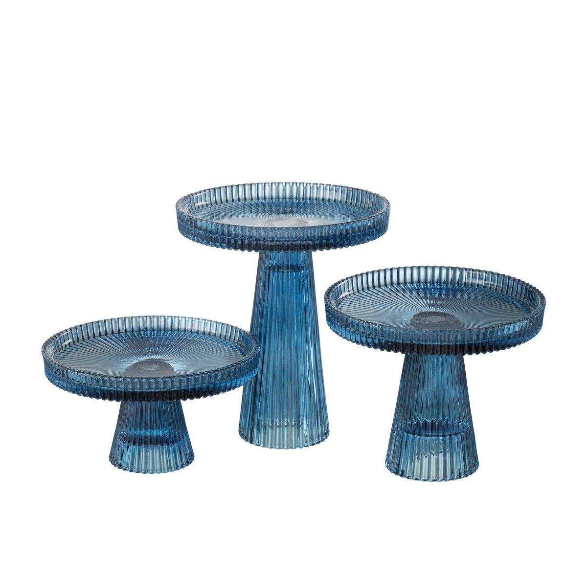 J-Line 3er-Set Kuchenhalter Nelly Glas Blau - HomeDesign Knaus