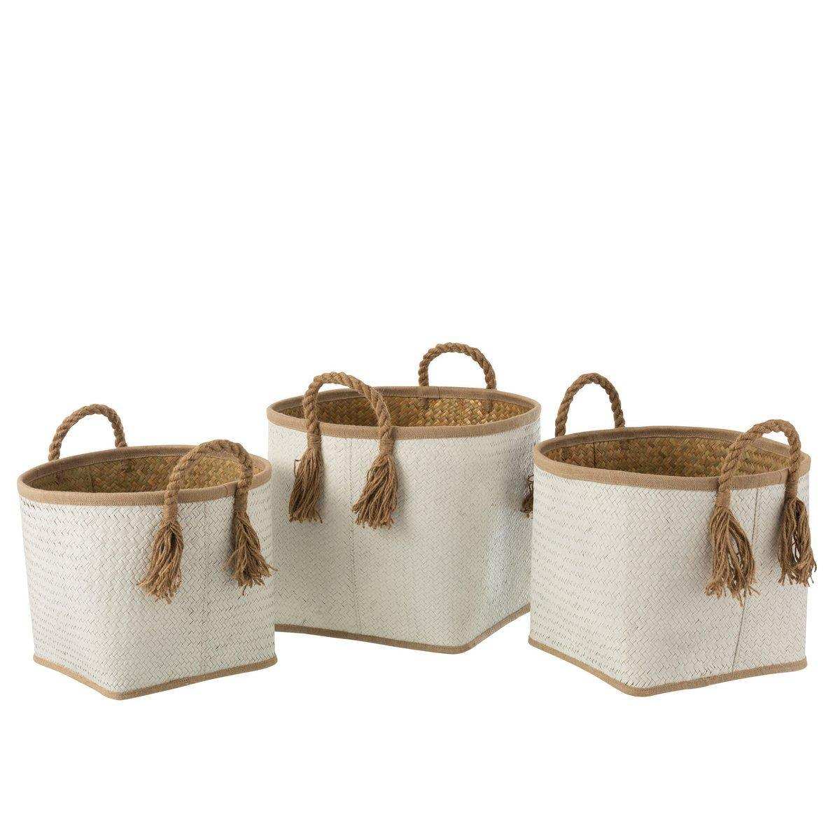 J-Line 3er-Set Manden Palmblad - Jute - Natur/Weiß - HomeDesign Knaus