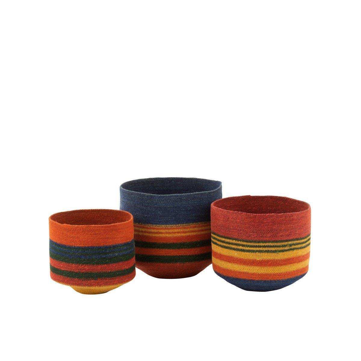 J-Line 3er-Set runder Korb mit kleinem Boden + gestreifter Seegrasmischung - HomeDesign Knaus