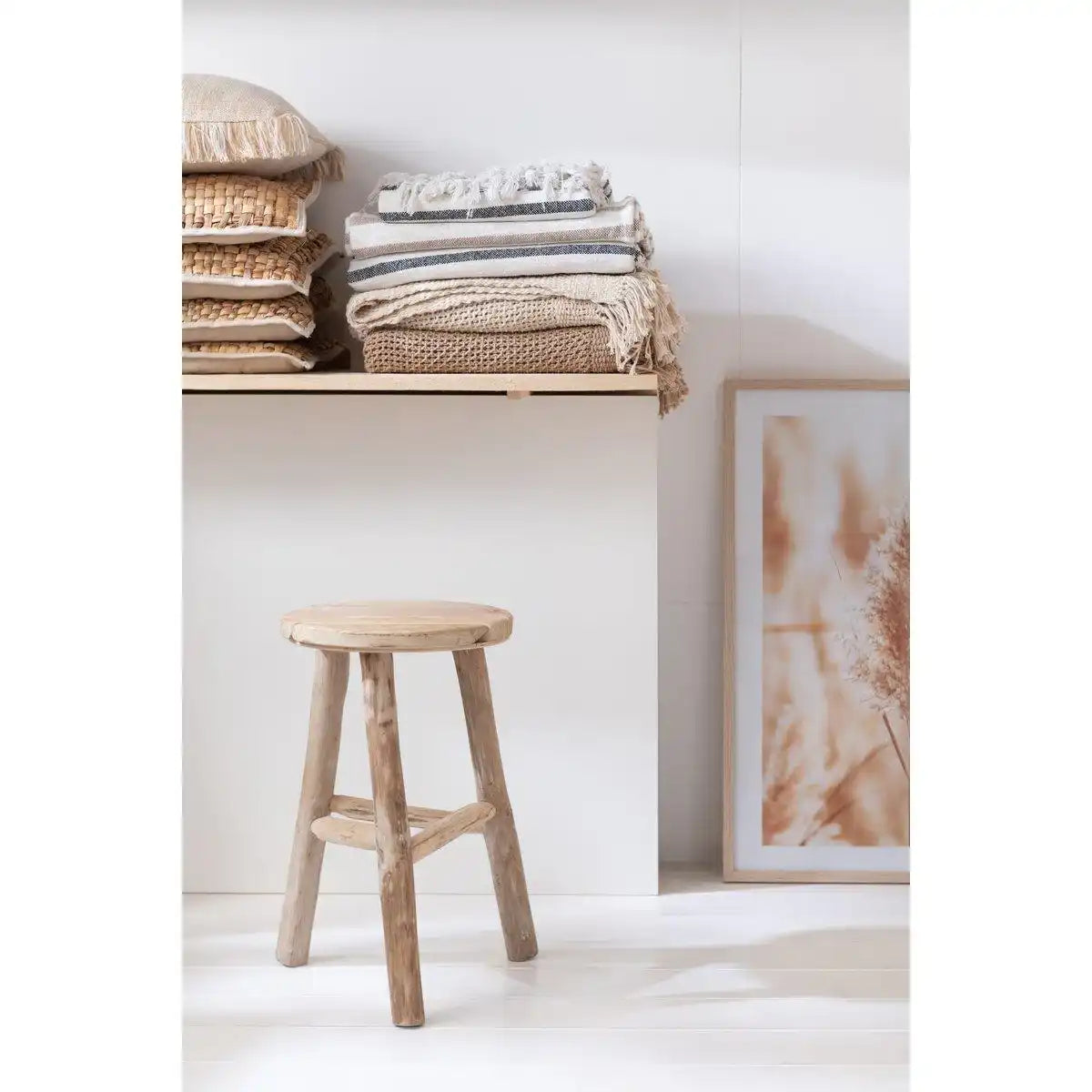 J-Line Barstuhl Rund – Holz – Weiß – Mittelgroß - HomeDesign Knaus