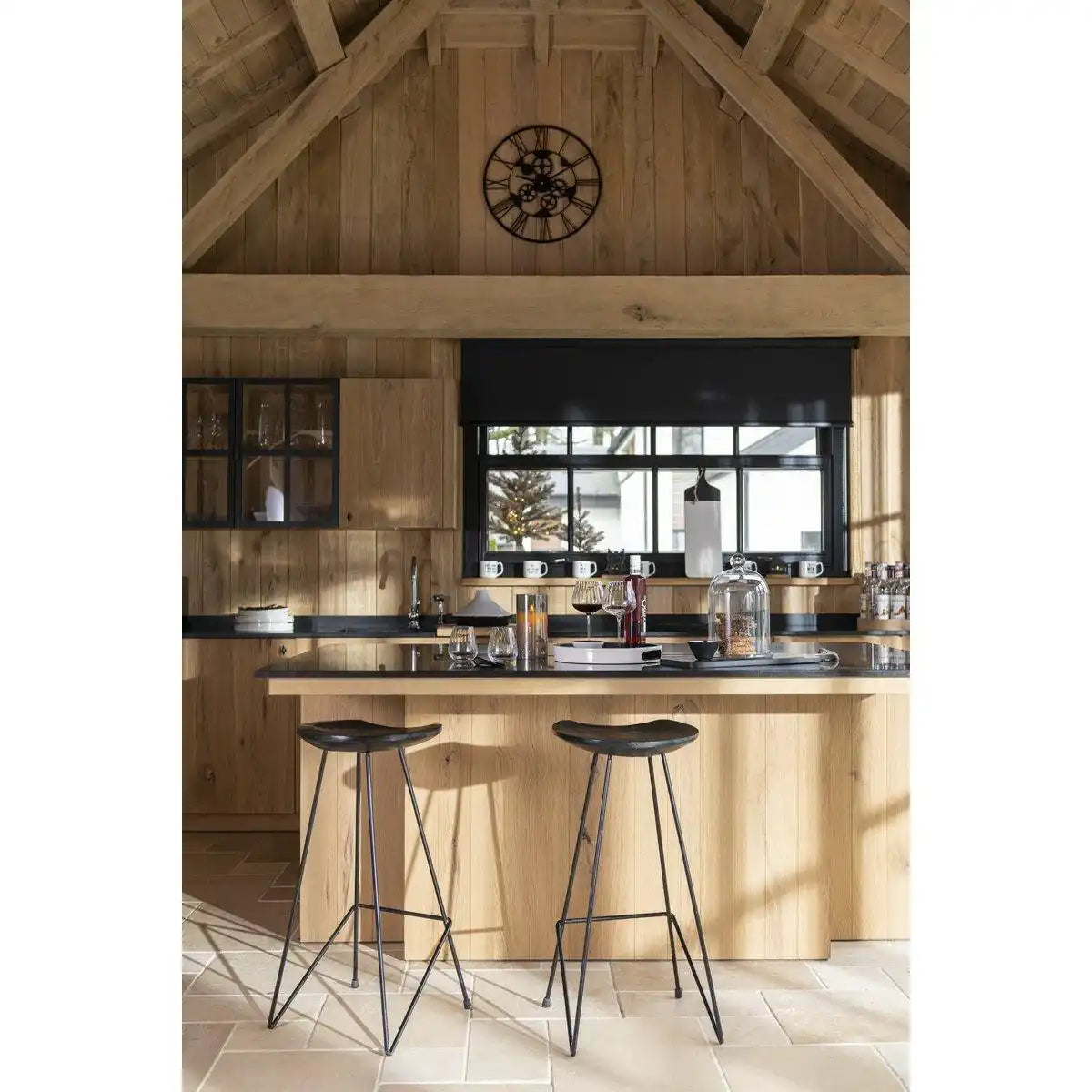 J-Line Barstuhl Teakholz/Eisen Schwarz - HomeDesign Knaus