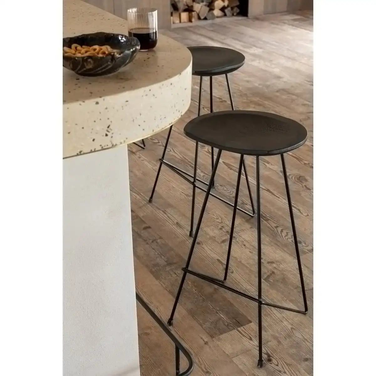 J-Line Barstuhl Teakholz/Eisen Schwarz - HomeDesign Knaus