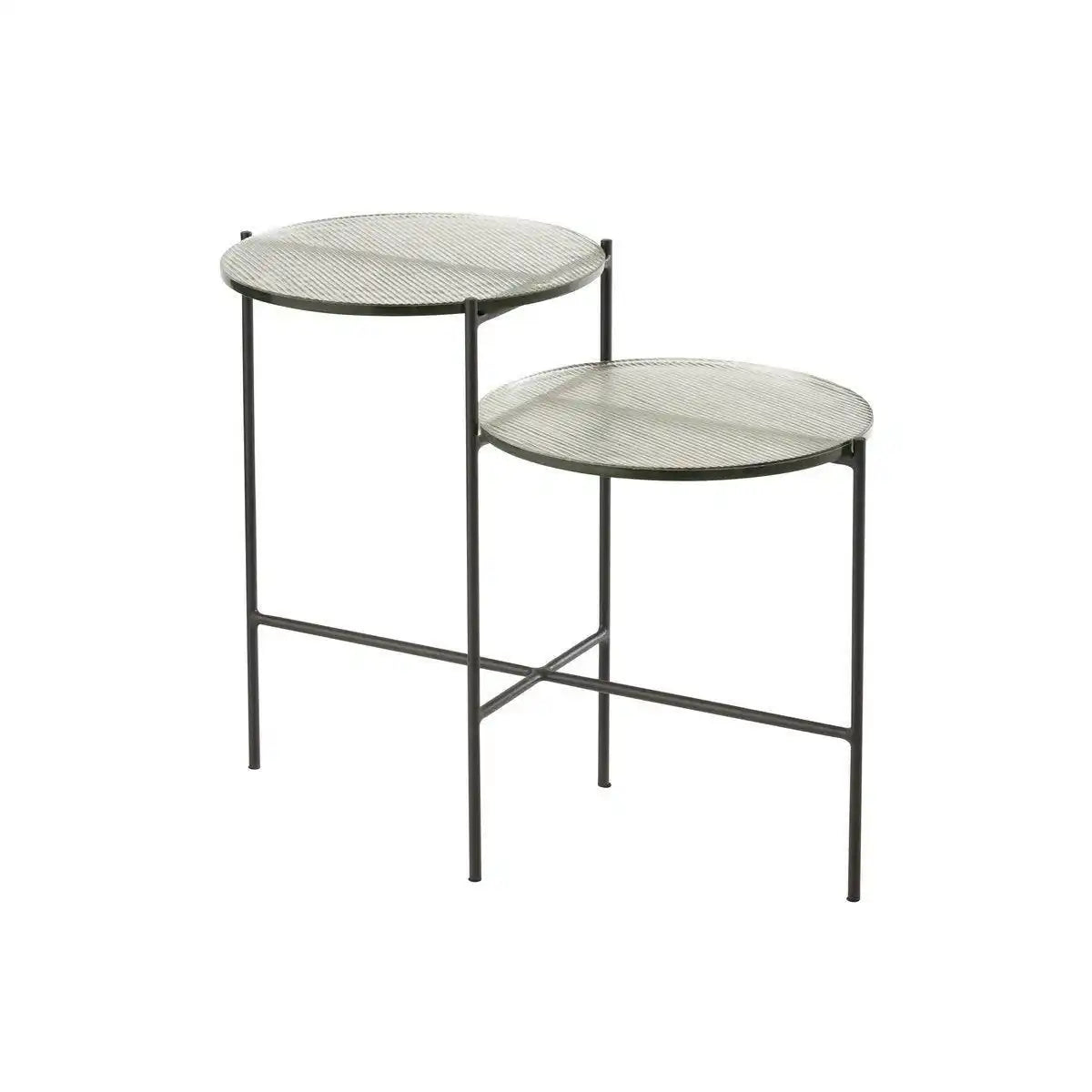 J-Line Beistelltisch 2 Ebenen Rund - Glas/Eisen - Transparent/Schwarz - HomeDesign Knaus