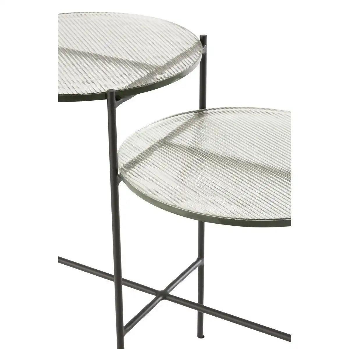 J-Line Beistelltisch 2 Ebenen Rund - Glas/Eisen - Transparent/Schwarz - HomeDesign Knaus