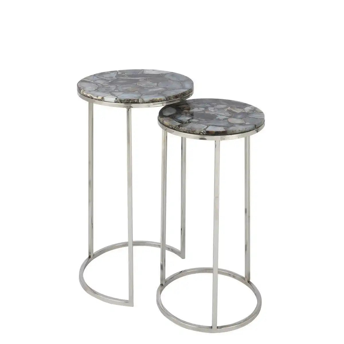 J-Line Beistelltisch Achat – Stein/Metall – Grau/Silber – 2er-Set - HomeDesign Knaus