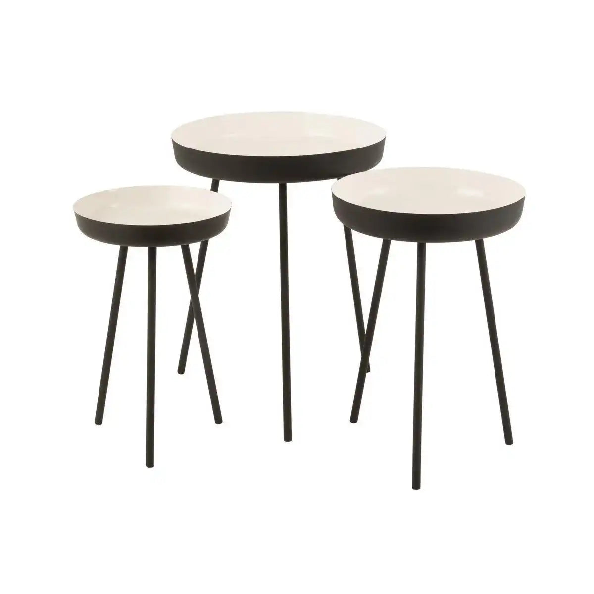 J-Line Beistelltisch – Metall – Schwarz/Weiß – 3er-Set - HomeDesign Knaus