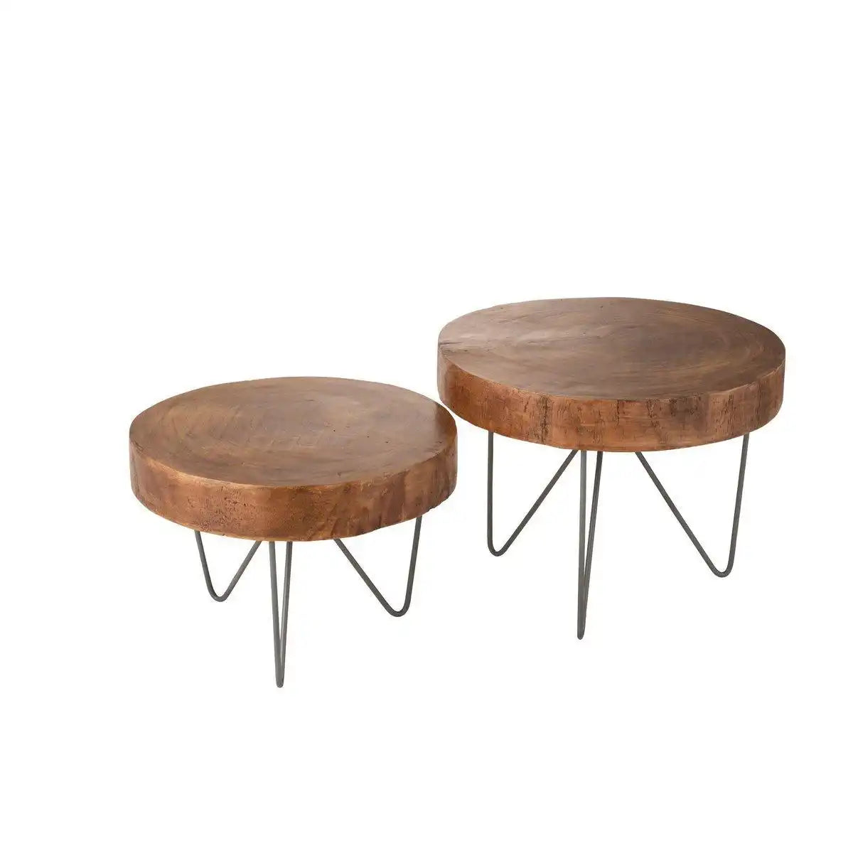 J-Line Beistelltisch Paulownia – Holz/Metall – braun – 2er-Set - HomeDesign Knaus