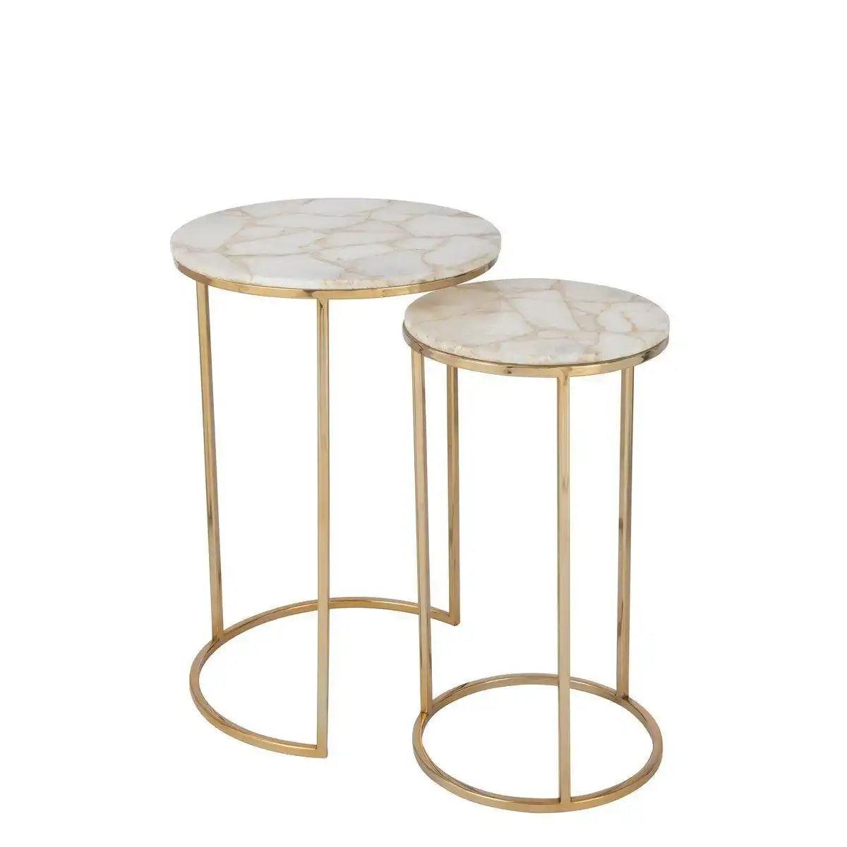J-Line Beistelltisch Quartz – Stein/Metall – Weiß/Gold – 2er-Set - HomeDesign Knaus