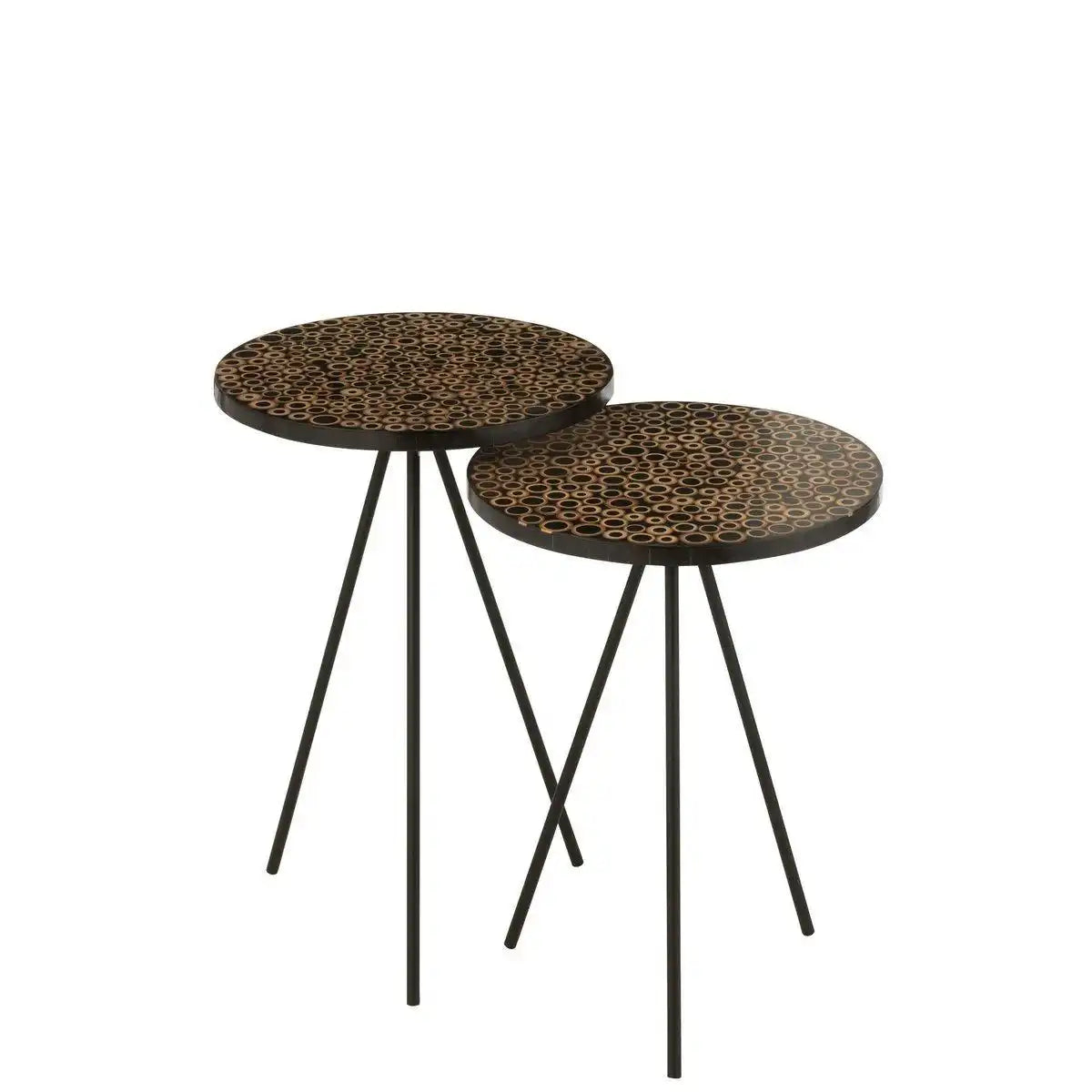 J-Line Beistelltisch Rings – Holz/Glas – Braun/Schwarz – 2er-Set - HomeDesign Knaus