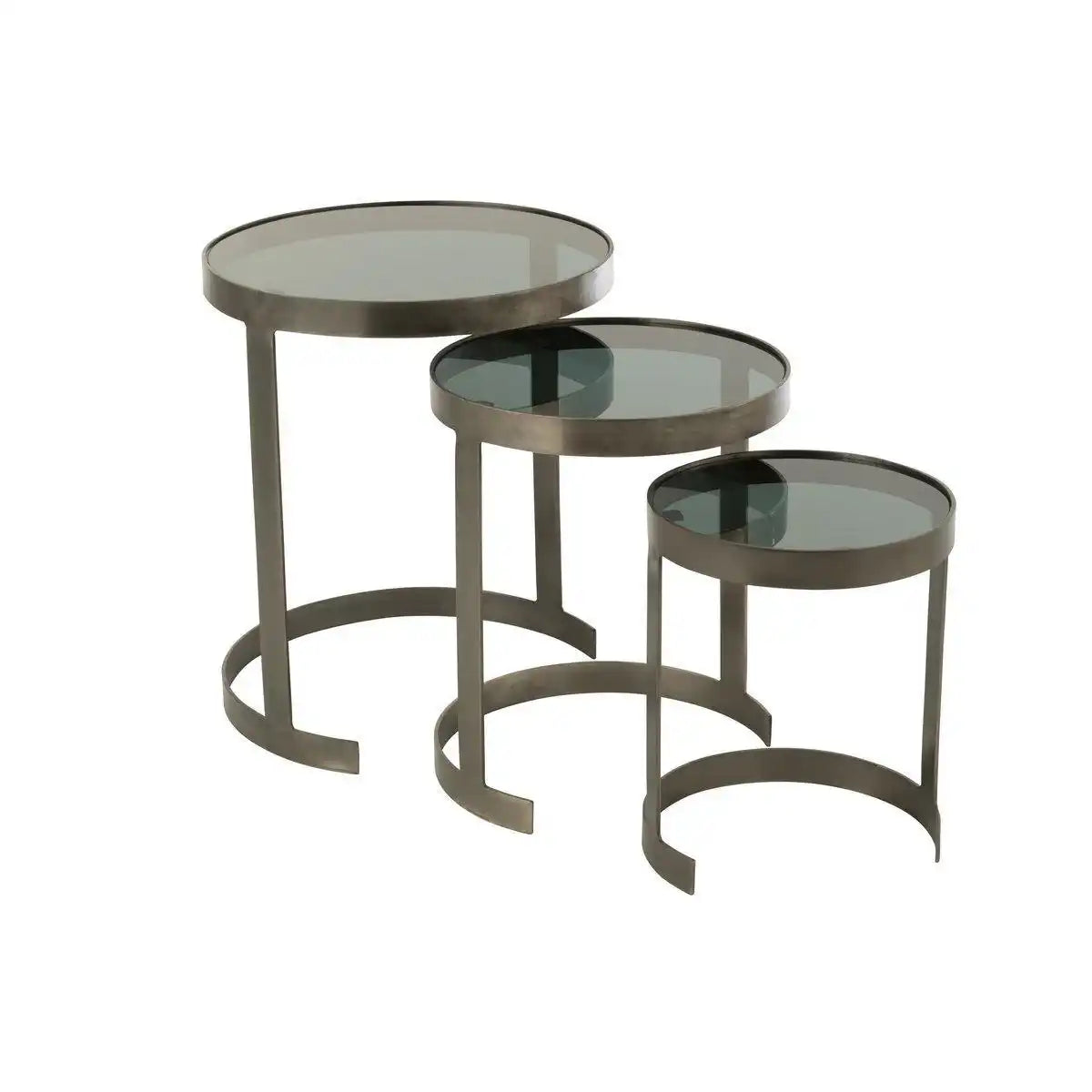 J-Line Beistelltisch Rund – Eisen/Glas – Grau – 3er-Set - HomeDesign Knaus