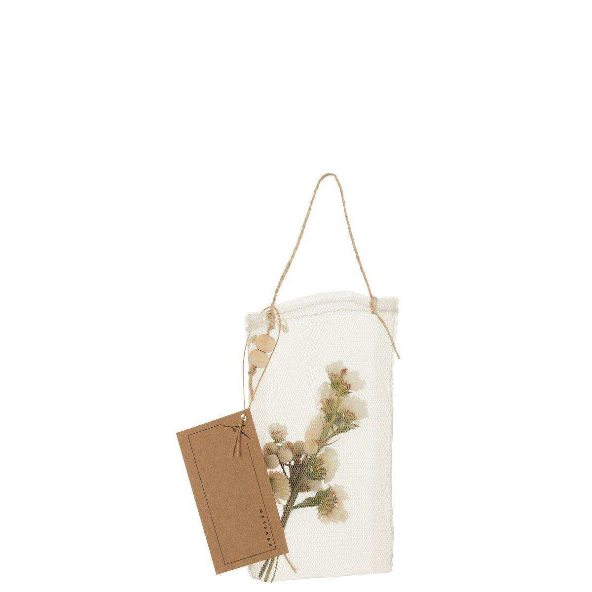 J-Line-Beutel mit Trockenblumen + Hängeetikett mit Nachricht aus Organza, Natur - HomeDesign Knaus