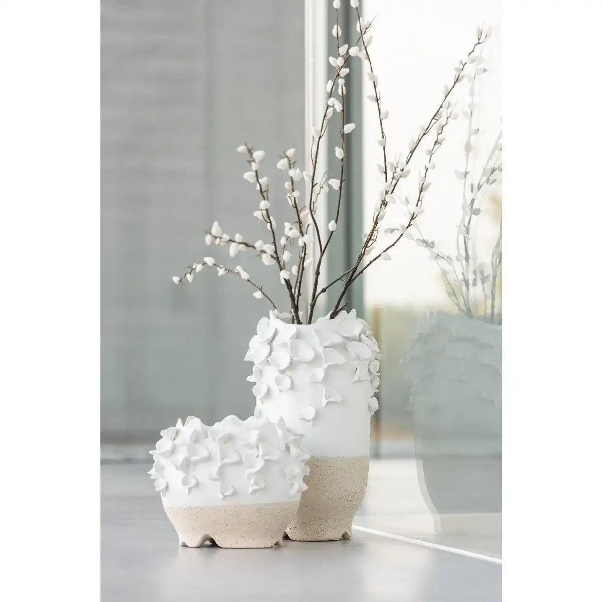 J-Line Blumentopf Anemone - Keramik - Weiß/Beige - Ø 17,00 cm - HomeDesign Knaus