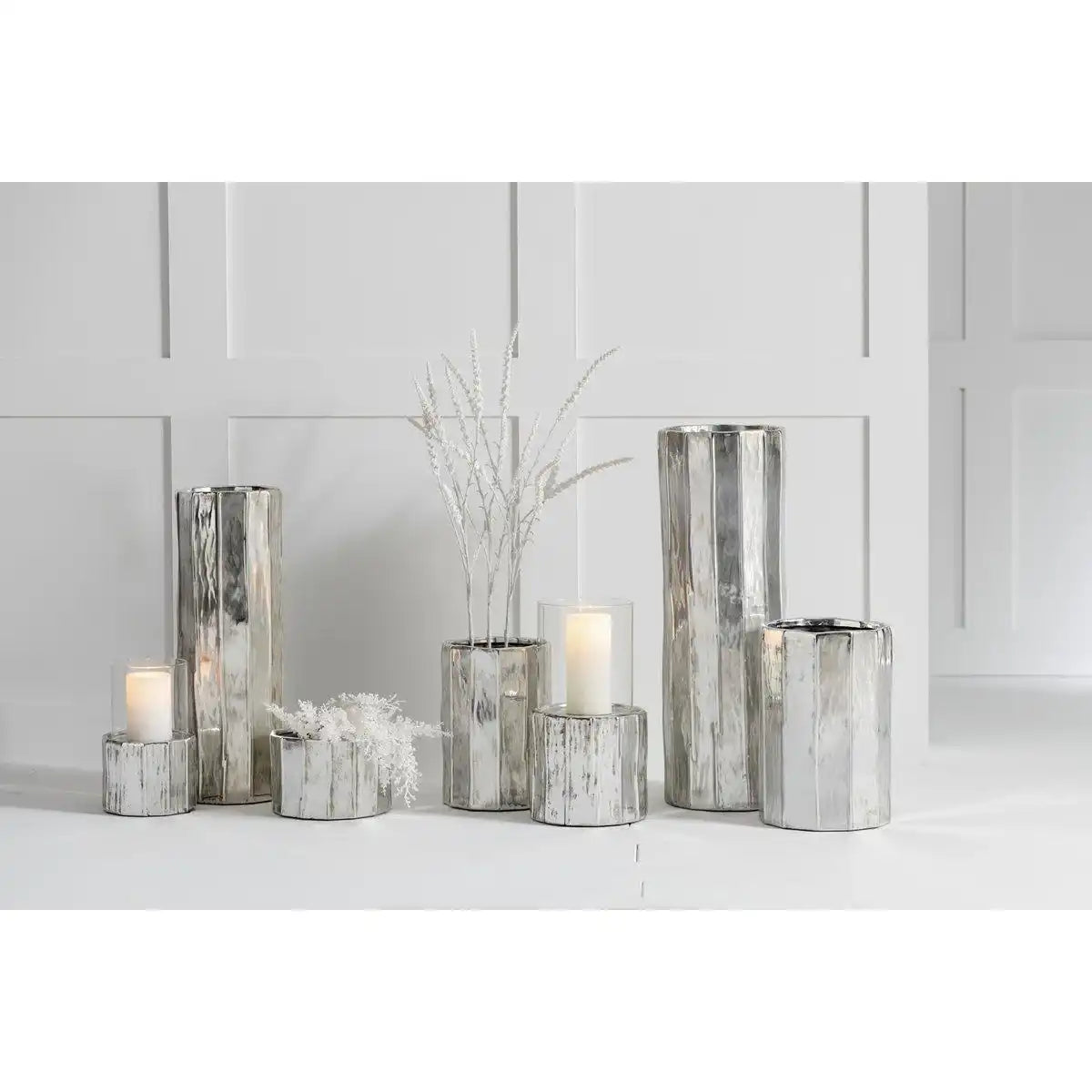 J-Line Blumentopf Ary Klei - Keramik - Silber - klein - Ø 18,00 - HomeDesign Knaus