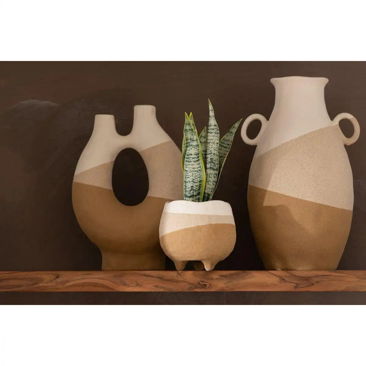 J-Line Blumentopf auf Fuß - Keramik - Beige/Hellbraun - klein - HomeDesign Knaus