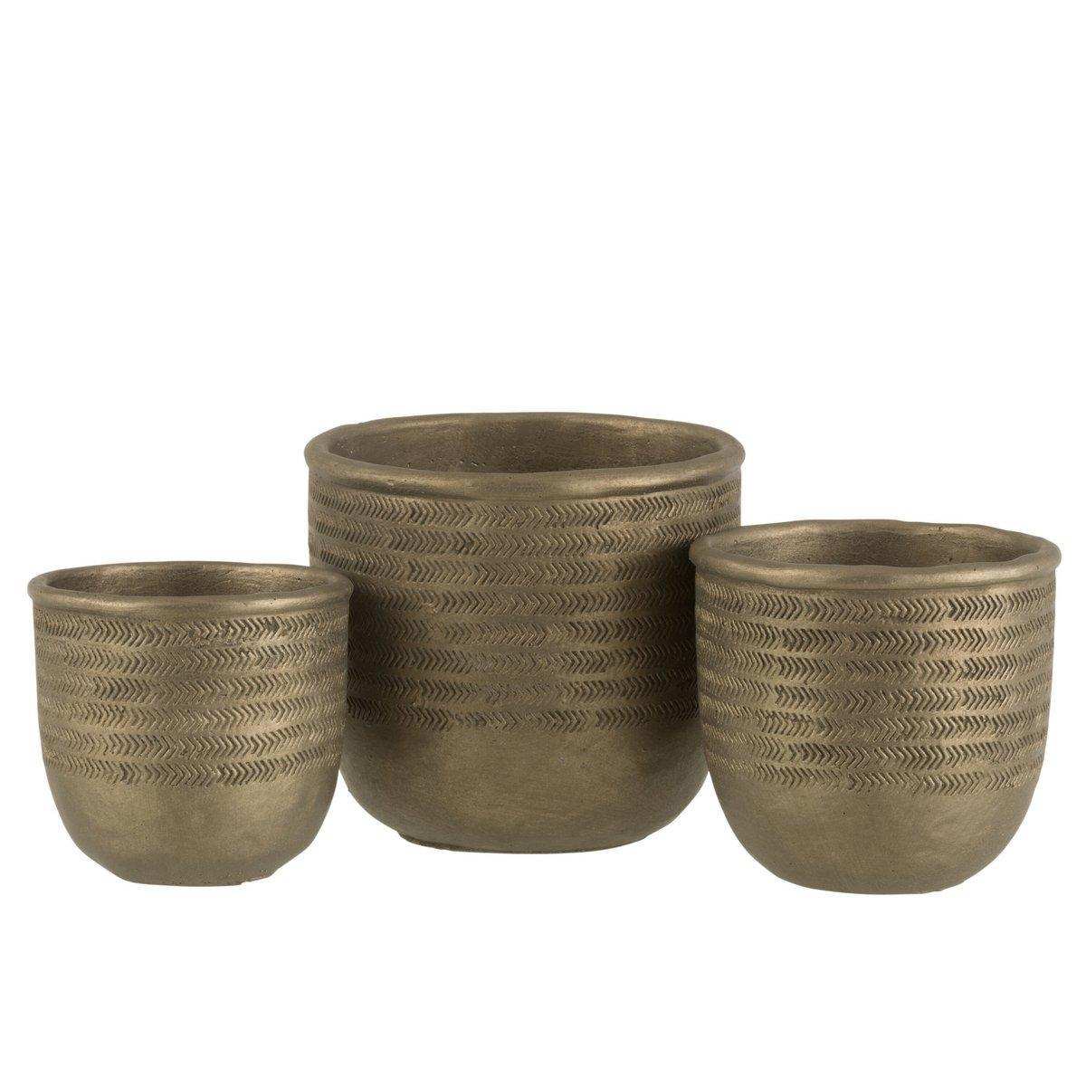 J-Line Blumentopf Chalet – Zement – Grün/Gold – L – Ø 17,5 cm - HomeDesign Knaus