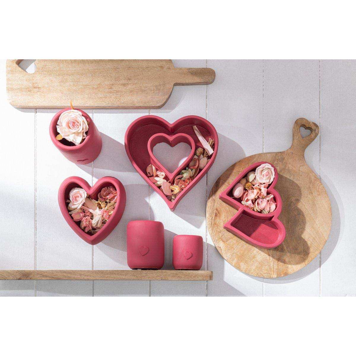 J-Line Blumentopf Herzform 2 Teile - Zement - Rot - HomeDesign Knaus