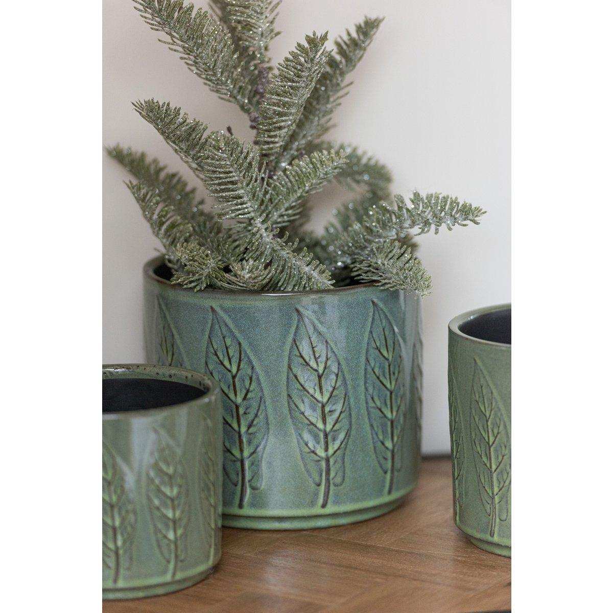 J-Line Blumentopf Leaf - Keramik - Grün - Klein - Ø 13,00 cm - - HomeDesign Knaus