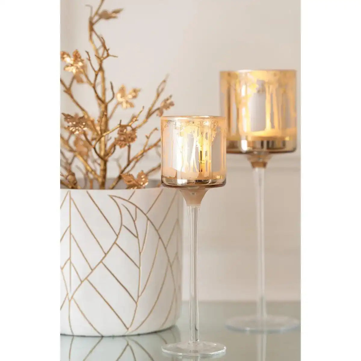 J-Line Blumentopf Leaf Keramik Weiß/Gold Klein - HomeDesign Knaus