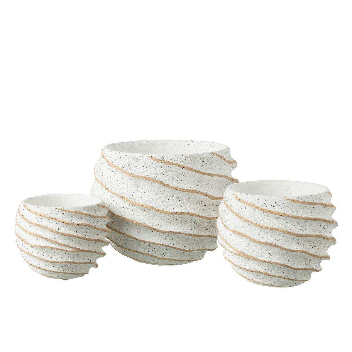 J-Line Blumentopf Stripe - Keramik - Weiß/Beige - Groß - Ø 27 cm - HomeDesign Knaus
