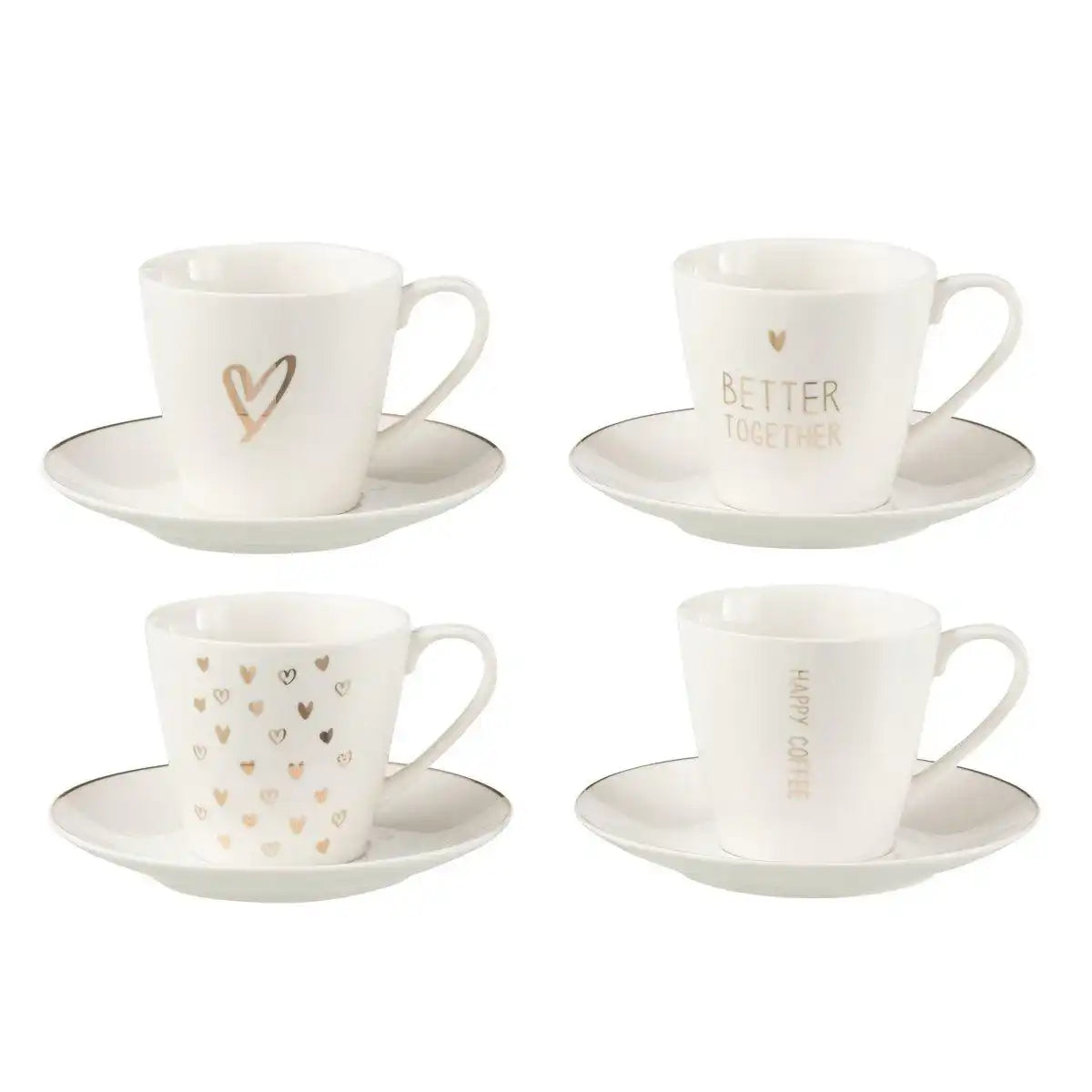 J-Line Box 4 Beutel + Geschirr, Herz-Geschenkbox, Keramik, Weiß, groß - HomeDesign Knaus