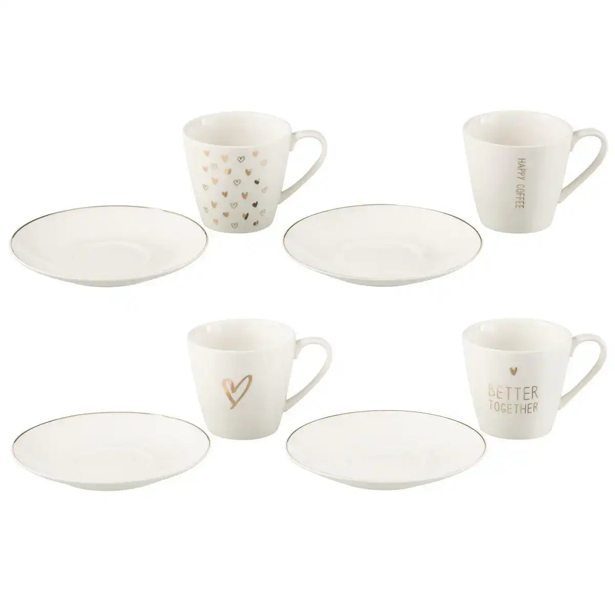J-Line Box 4 Beutel + Geschirr, Herz-Geschenkbox, Keramik, Weiß, groß - HomeDesign Knaus
