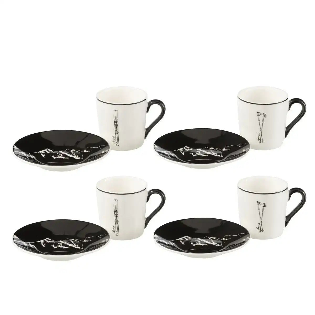 J-Line Box 4 Kaffeebeutel + Untertassen Geschenkbox Keramik Schwarz/Weiß Klein - HomeDesign Knaus