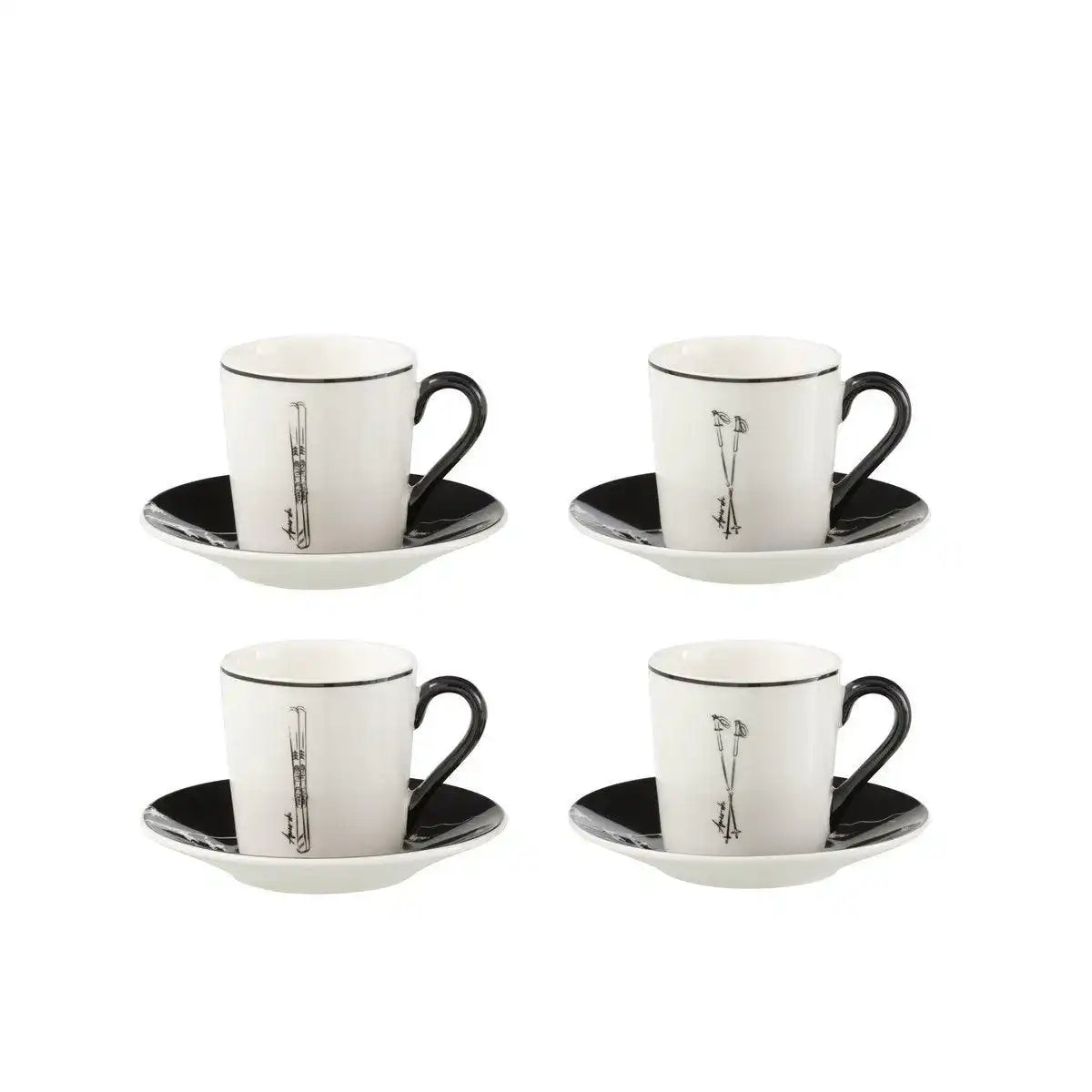 J-Line Box 4 Kaffeebeutel + Untertassen Geschenkbox Keramik Schwarz/Weiß Klein - HomeDesign Knaus